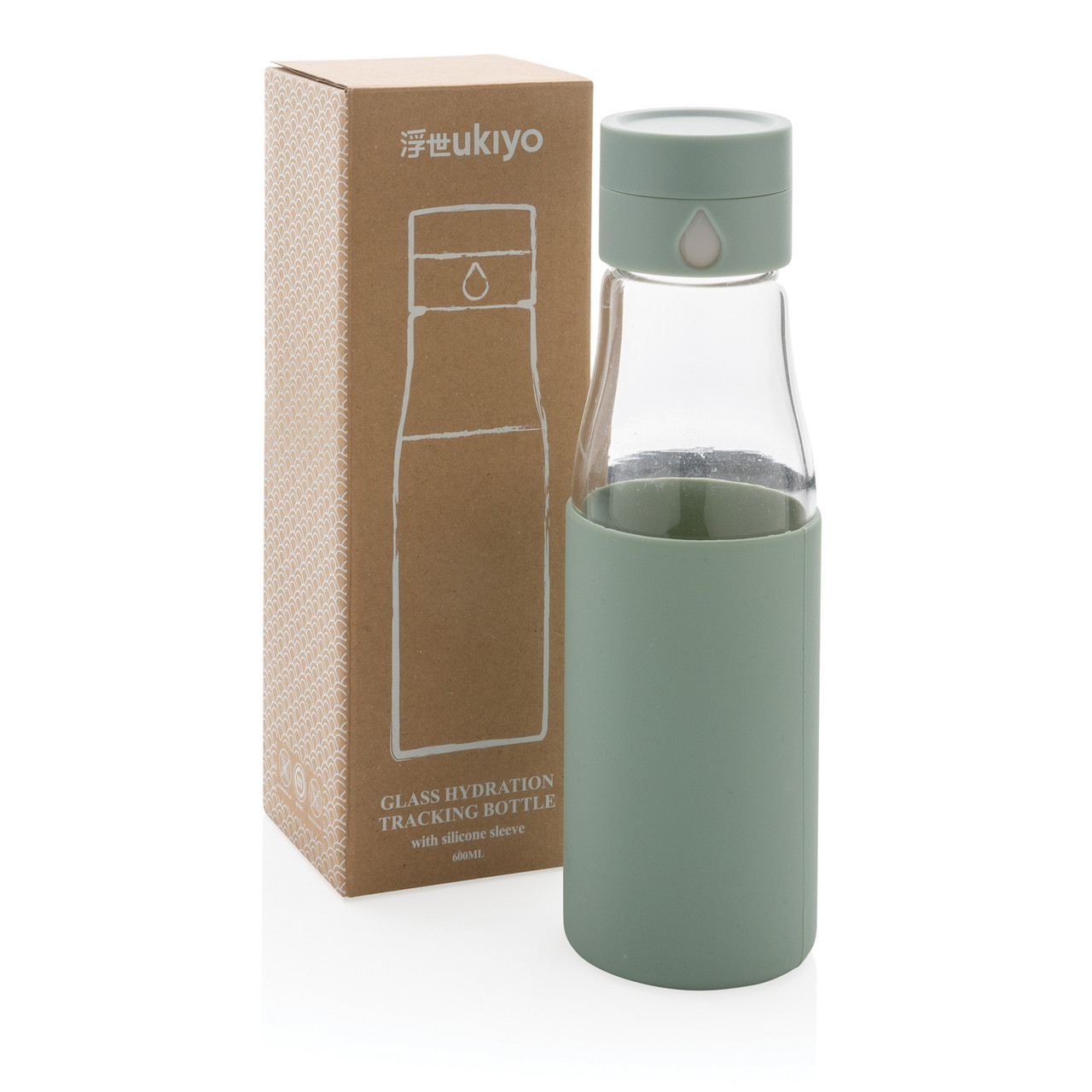 Стеклянная бутылка для воды Ukiyo с силиконовым держателем, 600 мл, зеленый; , , ширина 5,5 см., высота 23,5 - фото 8 - id-p98938614