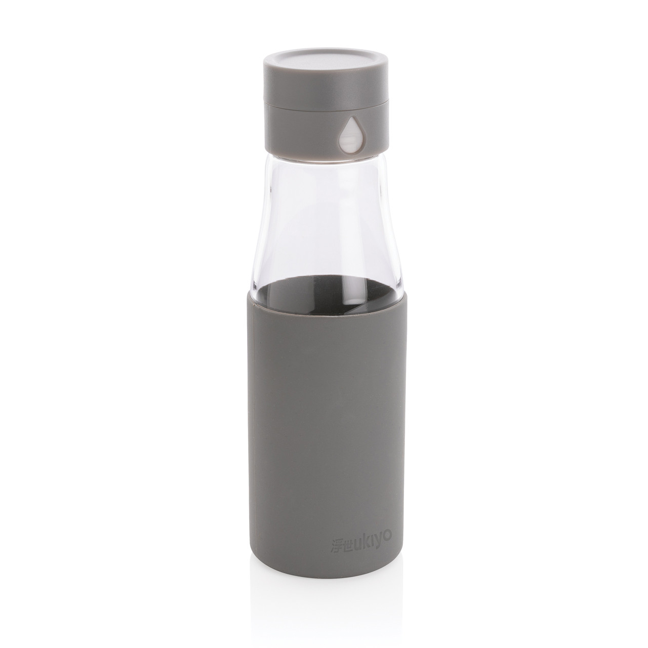 Стеклянная бутылка для воды Ukiyo с силиконовым держателем, 600 мл, серый; , , ширина 5,5 см., высота 23,5