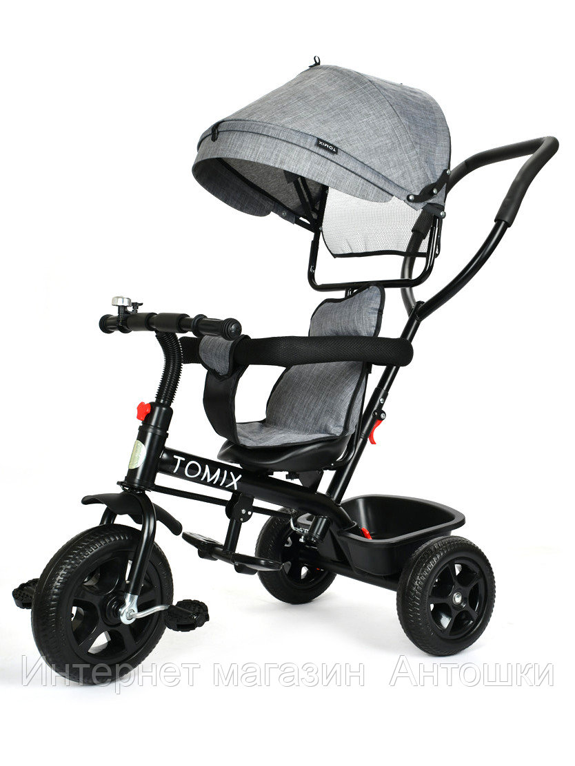 Детский трехколесный велосипед TOMIX "BABY TRIKE", Grey, EVA колеса 10 и 8 дюймов (25 и 20см), регулируемый ка