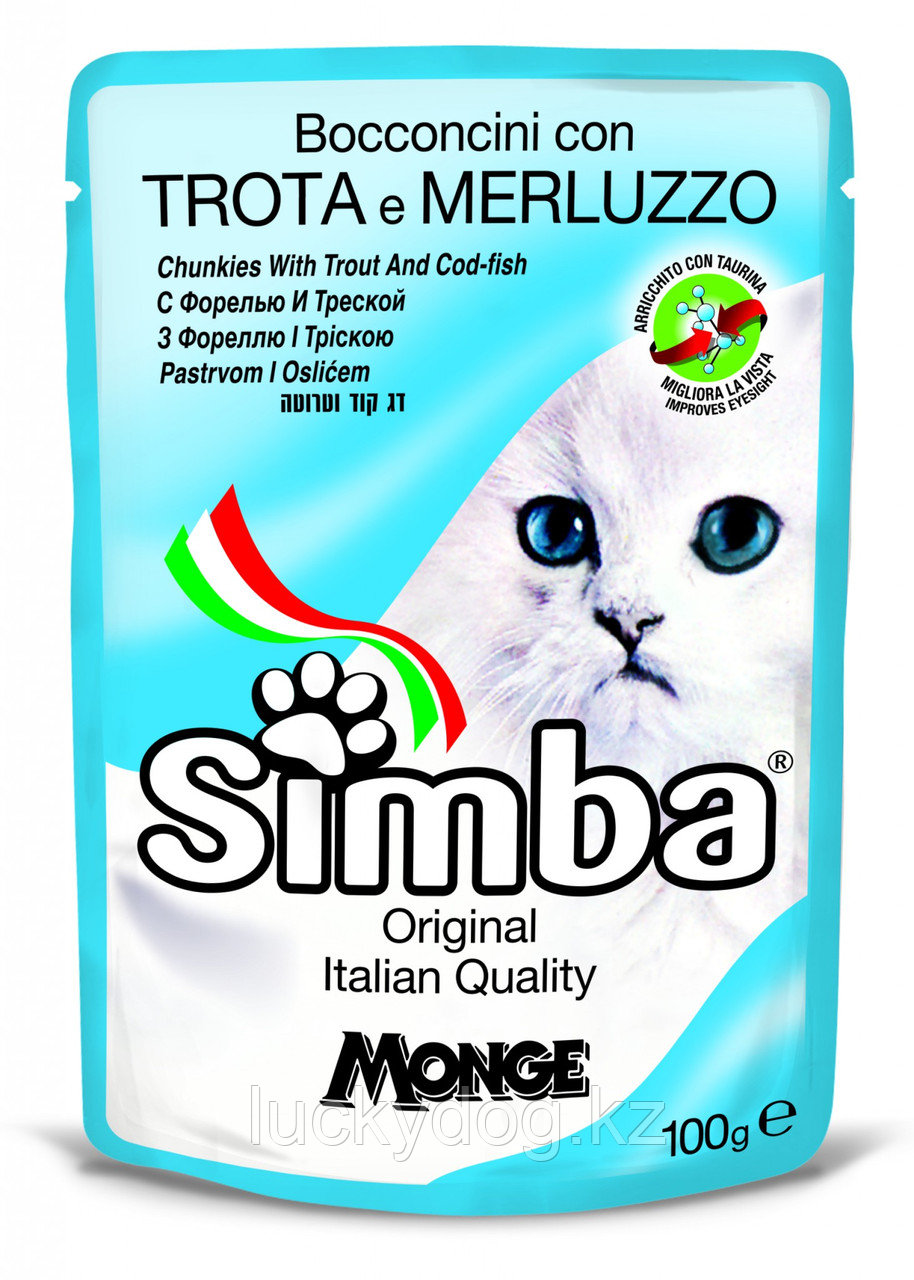 Simba 100г кусочки с форелью и треской Симба корм для кошек в паучах