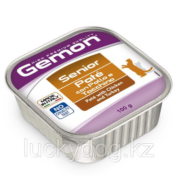 Gemon Senior 100г Курица и индейка паштет влажный корм для пожилых кошек