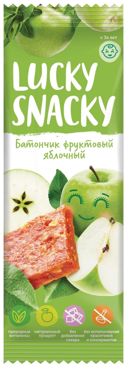 Фруктовый батончик с яблоком LUCKY SNACKY 30 г - фото 1 - id-p98957939