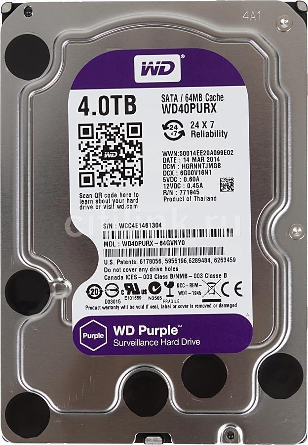 Western Digital WD40PURX Жесткий диск для видеонаблюдения HDD 4Tb WD Purple SATA 6Gb/s 64Mb 3,5", 5400 об/мин - фото 1 - id-p98958758