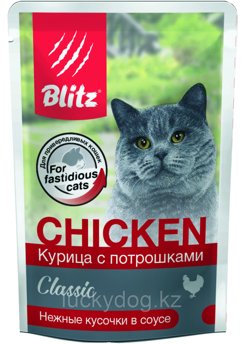 BLITZ Classic 85г Курица с потрошками влажный корм нежные кусочки в соусе для кошек