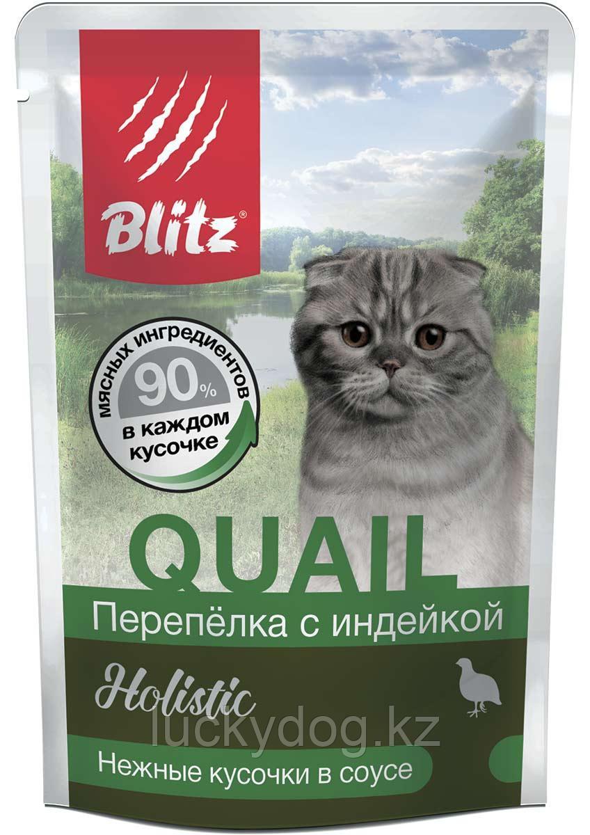 BLITZ Holistic 85г Перепёлка с индейкой нежные кусочки в соусе влажный корм для кошек - фото 1 - id-p98988377