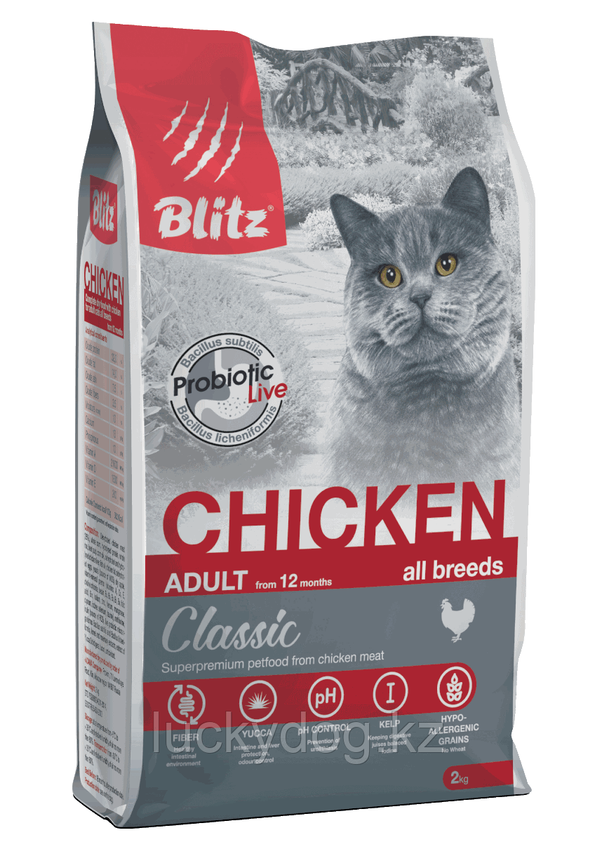 BLITZ Classic Курица, 400г, сухой корм для взрослых кошек ADULT CHICKEN