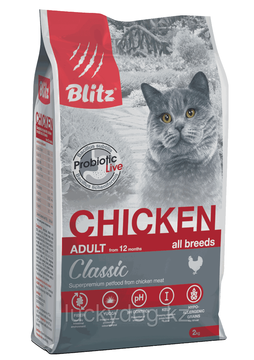 BLITZ Classic Курица, 2кг, Сухой корм для взрослых кошек с курицей ADULT CATS CHICKEN