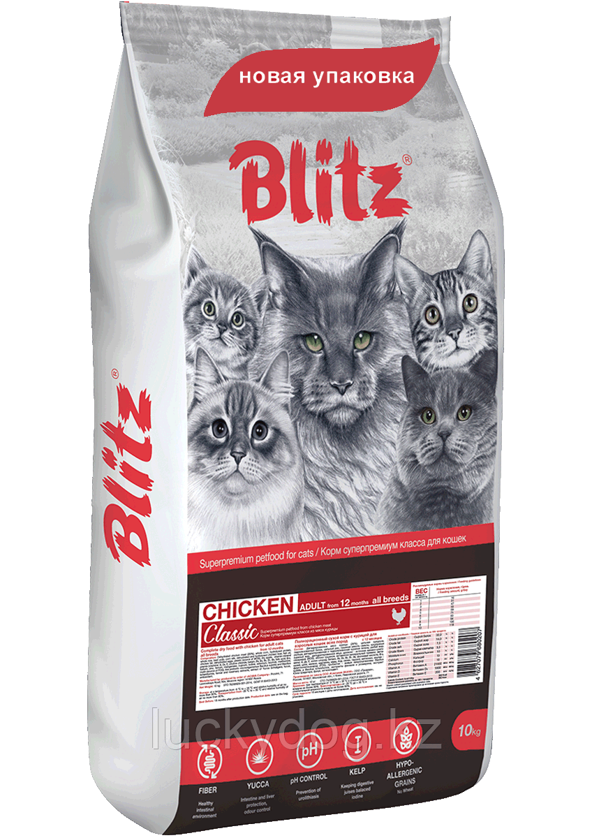 BLITZ Курица, 10кг, сухой корм для взрослых кошек ADULT CATS CHICKEN
