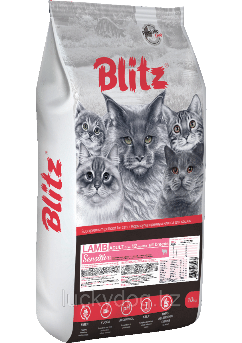 BLITZ Sensitive Ягненок, 10кг сухой корм для взрослых кошек ADULT CATS LAMB