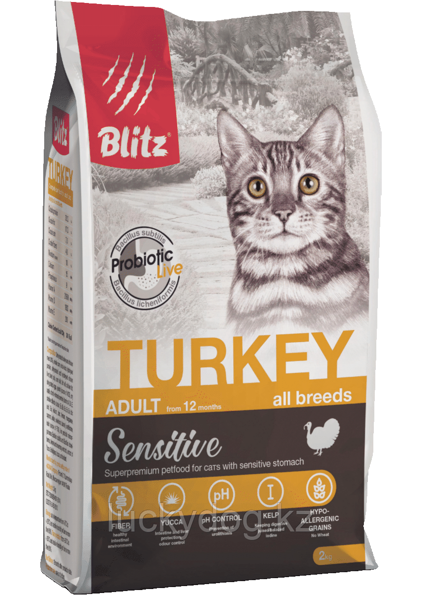 BLITZ Sensitive Индейка, 400г сухой корм для взрослых кошек ADULT CATS TURKEY