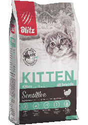 BLITZ Sensitive KITTEN, 400г сухой корм для котят с индейкой