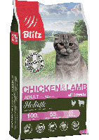 BLITZ Holistic КУРИЦА и ЯГНЕНОК 1,5кг низкозерновой сухой корм для взрослых кошек ADULT CAT CHICKEN & LAMB