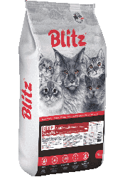 BLITZ Sensitive ГОВЯДИНА, 10кг, сухой корм для взрослых кошек ADULT CATS BEEF