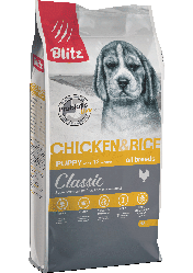 BLITZ Classic PUPPY 15кг (КУРИЦА и РИС) сухой корм для щенков всех пород CHICKEN & RICE