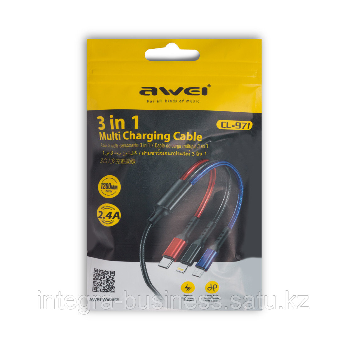Интерфейсный кабель Awei 3 in 1 cable CL-971 2.4A 1.2m 3х цветный, фото 1
