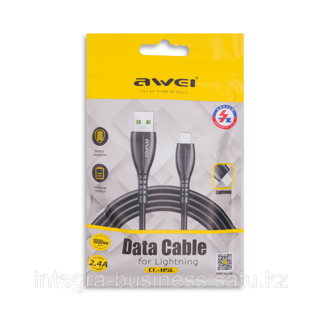 Интерфейсный кабель Awei Lightning CL-155L/CL115L 5V 2.4A 1m Чёрный, фото 1
