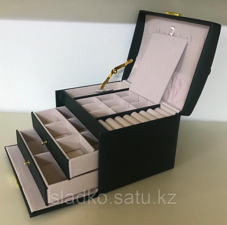 Кейс шкатулка для драгоценностей и украшений 3 яруса с ручкой и ключиком - фото 1 - id-p99034973