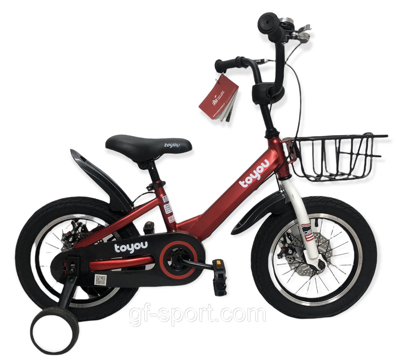 Велосипед ToYou красный оригинал детский с холостым ходом, на дисковых тормозах 14 размер (523-14)