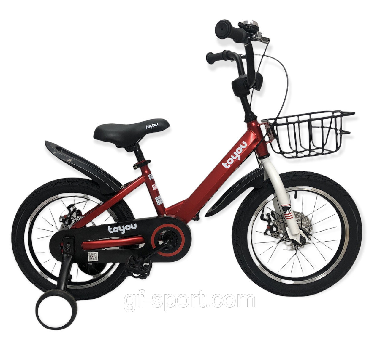 Велосипед ToYou красный оригинал детский с холостым ходом, на дисковых тормозах 16 размер (523-16)