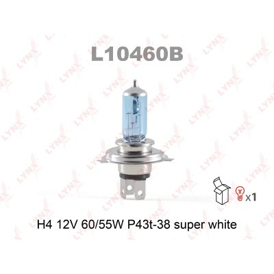 Лампа LYNX H4 12V 60/55W P43t-38 SUPER WHITE-№L10460B