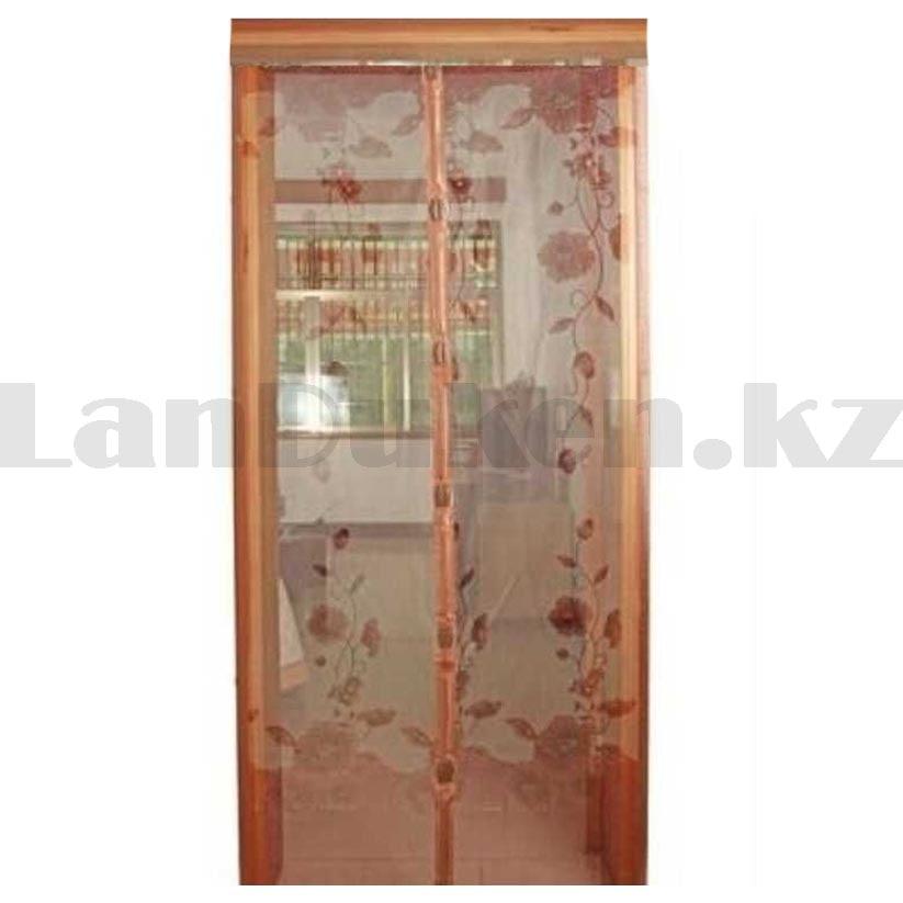 Магнитная противомоскитная сетка для окон и дверей с цветочным узором 120*210 см (бежевая)