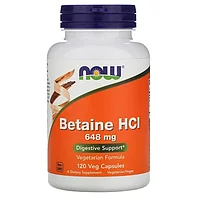 NOW Foods, Бетаина гидрохлорид с пепсином, 648 мг, 120 капсул