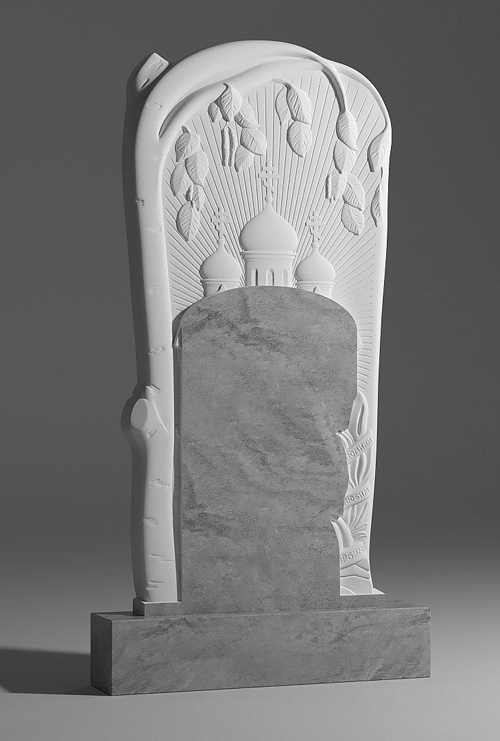 Памятник из мрамора Берёзка с храмом