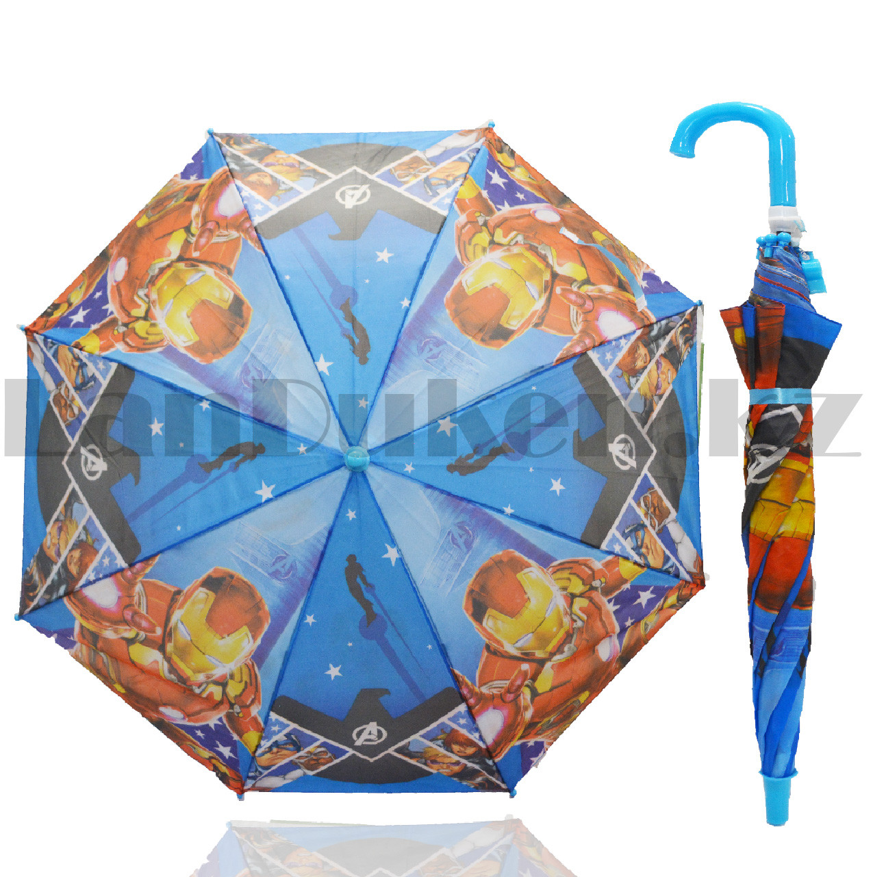 Зонт детский Железный человек трость 68 сантиметров синий - фото 1 - id-p99104239