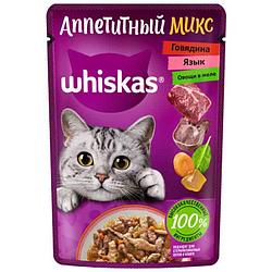 Whiskas "Аппетитный микс" говядина, язык и овощи в желе для кошек 75г