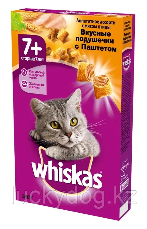 Whiskas 350 г сухой корм для пожилых кошек 7+ подушечки с нежным паштетом (Вискас)