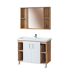 Комплект Тумба для ванной с раковиной и зеркалом Gloria Анкор 100 см. серый (Умывальник Фостер 1000) Белый