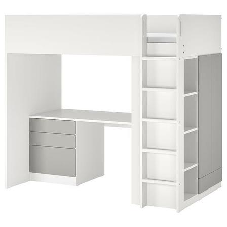 Кровать-чердак+стол/мод д/хр СМОСТАД белый серый 90x200 см ИКЕА, IKEA, фото 2