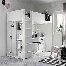 Кровать-чердак+стол/мод д/хр СМОСТАД белый серый 90x200 см ИКЕА, IKEA, фото 3