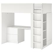 Кровать-чердак+стол/мод д/хр СМОСТАД белый 90x200 см ИКЕА, IKEA