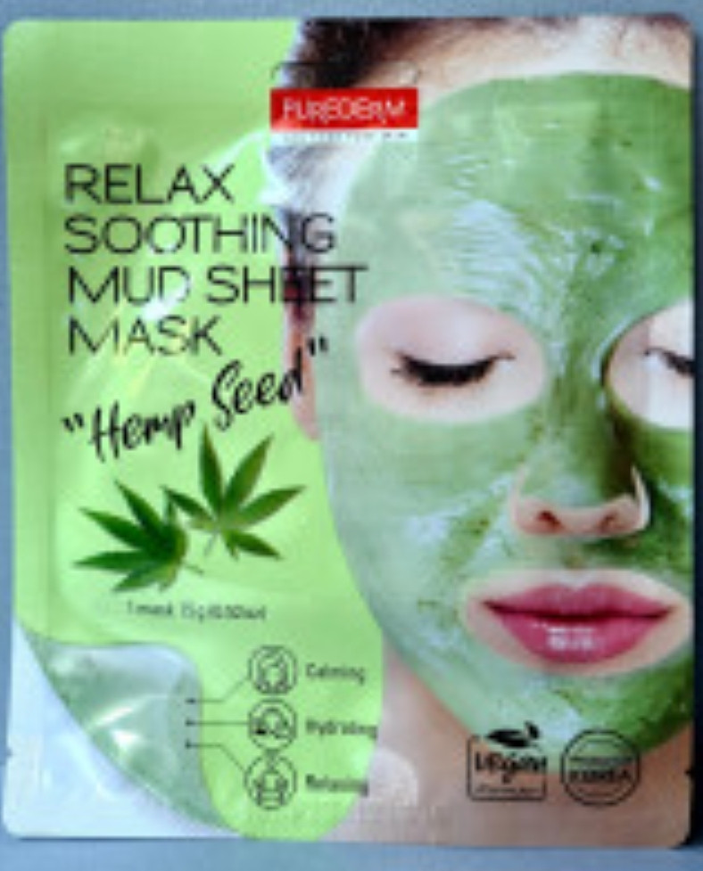 Грязевая успокаивающая маска из семян конопли Purederm Relax Soothing Mud Sheet Mask "Hemp Seed"