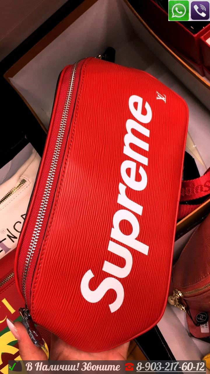 Поясная сумка на пояс Supreme Louis Vuitton Суприм Супрем Лв Красная Черная