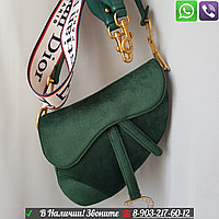 Сумка Dior saddle велюровая Диор Клатч бархатный Зеленый