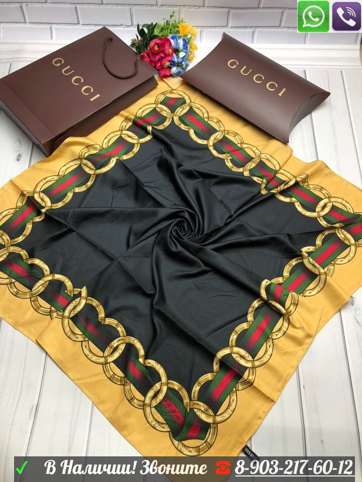 Платок Gucci шелковый 100 см - фото 10 - id-p99197721