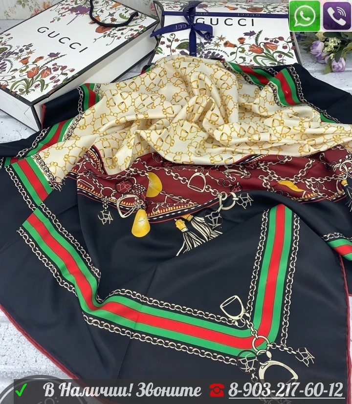 Платок Gucci шелковый Шарф с логотипом - фото 1 - id-p99197722