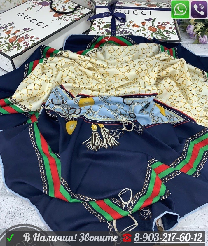 Платок Gucci шелковый Шарф с логотипом - фото 2 - id-p99197722