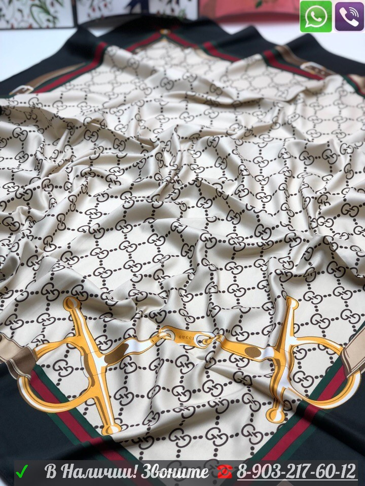 Gucci шелковый шарф с буквами GG платок - фото 10 - id-p99197726