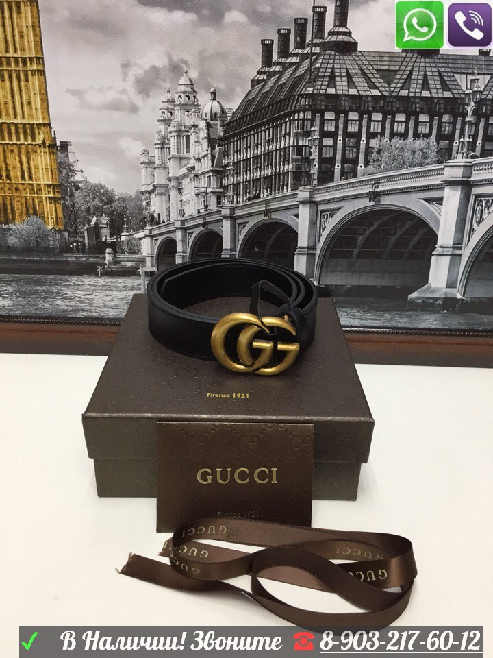 Ремень Gucci черный с золотой пряжкой - фото 2 - id-p99195796