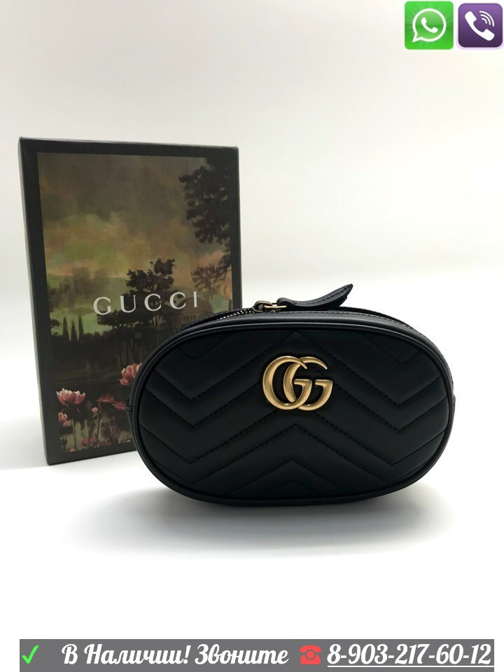 Поясная Черная Сумка Gucci GG marmont на пояс Люкс с номером - фото 10 - id-p99196766