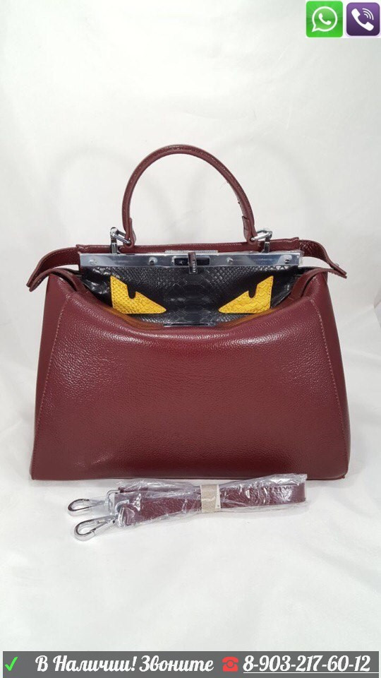 Fendi Monster сумка с глазами бордовая - фото 1 - id-p99195845