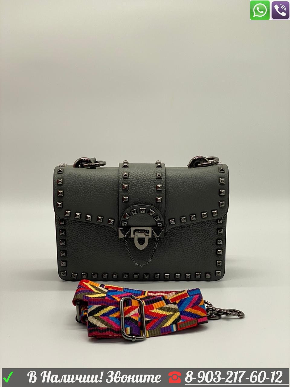 Сумка Valentino Garavani Rockstud c широким ремнем - фото 9 - id-p99199649