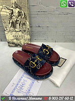 Шлепанцы Gucci бархатные синие