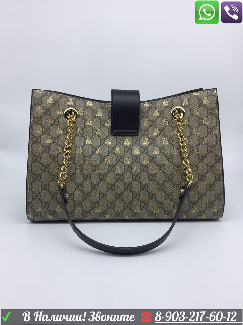 Сумка Gucci Shopper Padlock Signature с пчелами - фото 4 - id-p99196893