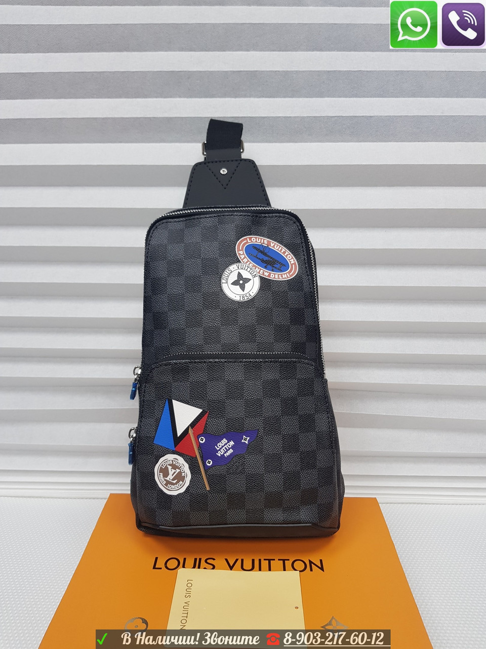 Сумка Louis vuitton Avenue Sling Damier Graphite с синей молнией - фото 5 - id-p99196919