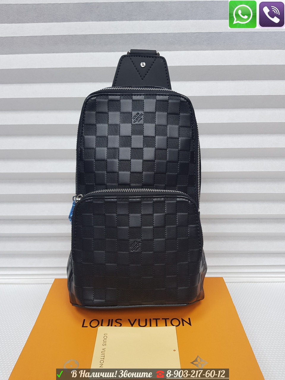 Сумка Louis vuitton Avenue Sling Damier Graphite с синей молнией - фото 9 - id-p99196919