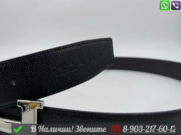 Ремень Hermes кожаный черный с пряжкой серебро - фото 8 - id-p99214113